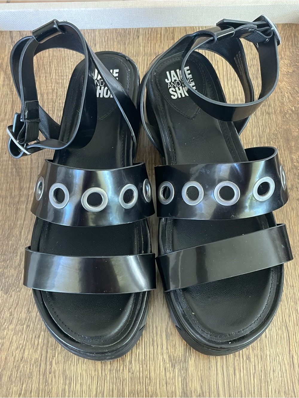 Black sandals with silver grommets - size 8